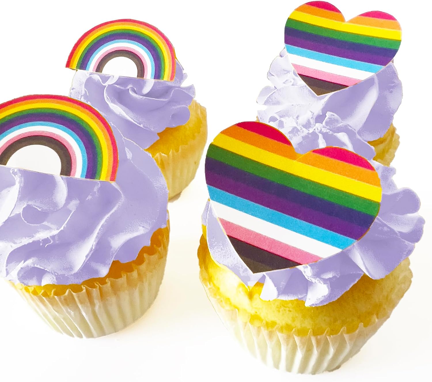 Edible Rainbow & Heart Cake Toppers – Small Size – Set of 24