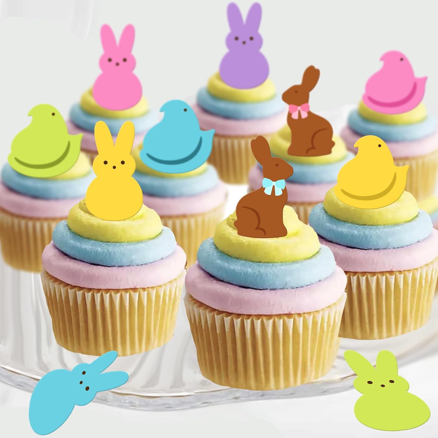 Edible Bunnies & Chicks Cake Toppers – Small Size – Set of 24