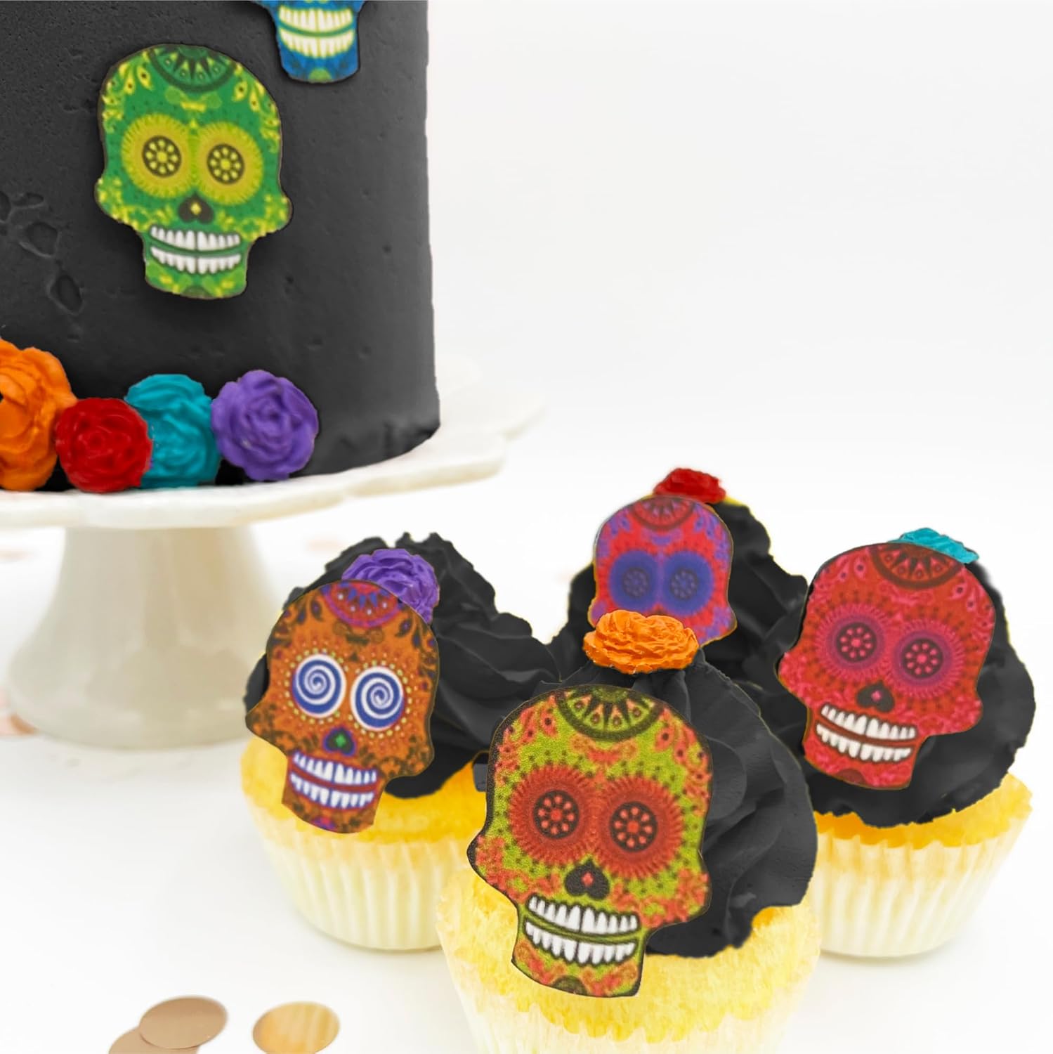 Edible Sugar Skull Cake Toppers – Small Size – Set of 24