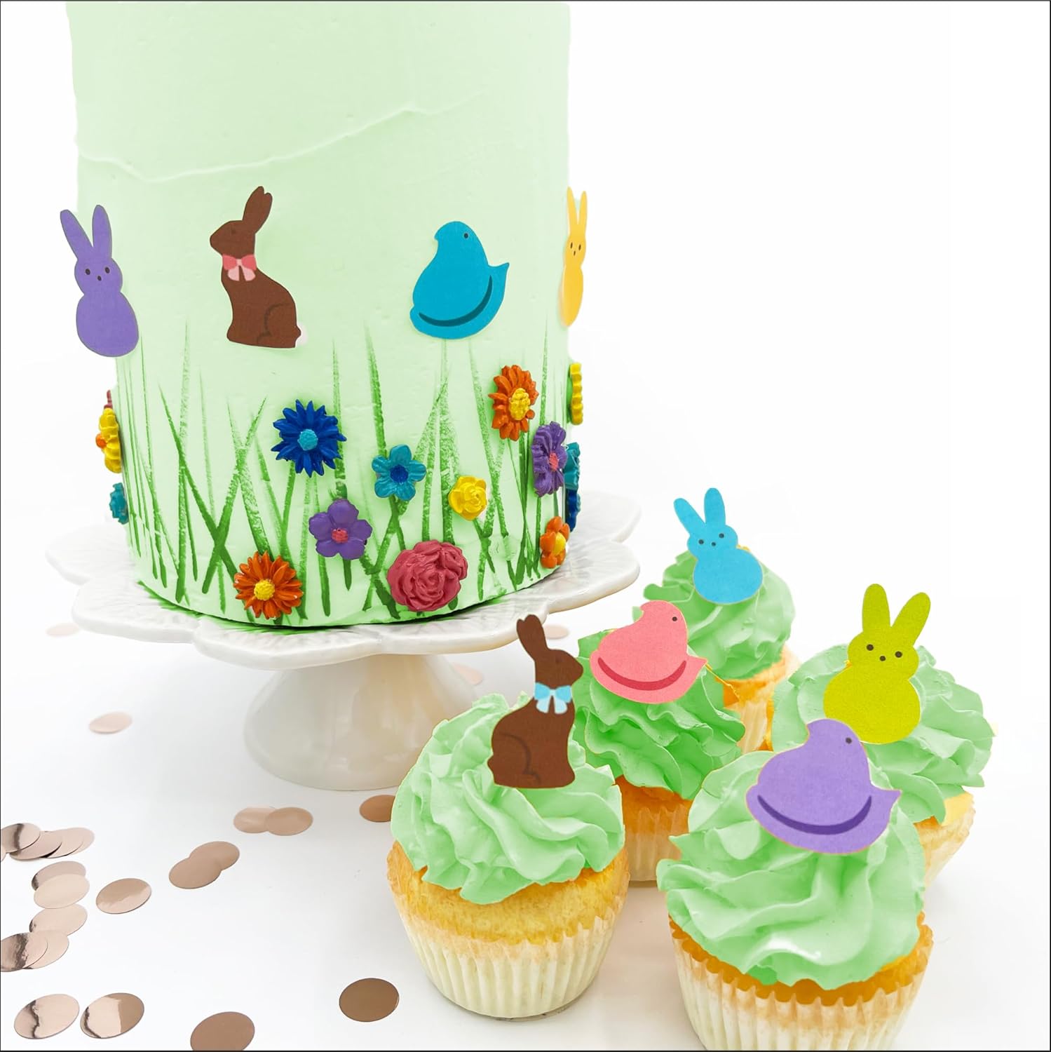 Edible Bunnies & Chicks Cake Toppers – Small Size – Set of 24