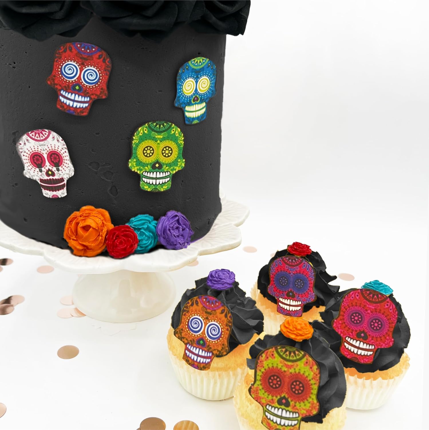 Edible Sugar Skull Cake Toppers – Small Size – Set of 24