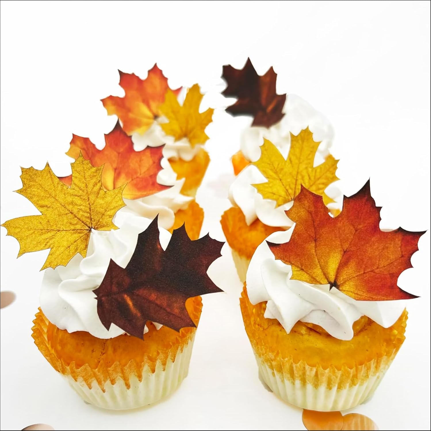 Edible Fall Leaves Cake Toppers – Small Size – Assorted Set of 24