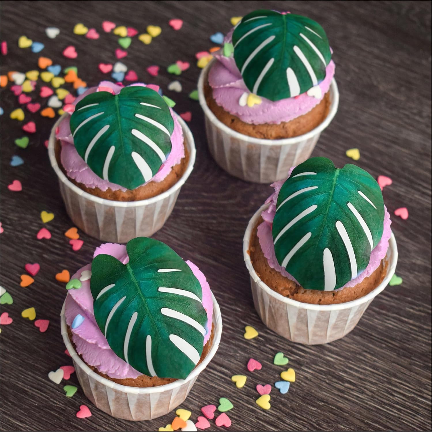 Edible Monstera Leaf Cake Toppers – Small Size, Set of 24 – Wafer Decorations