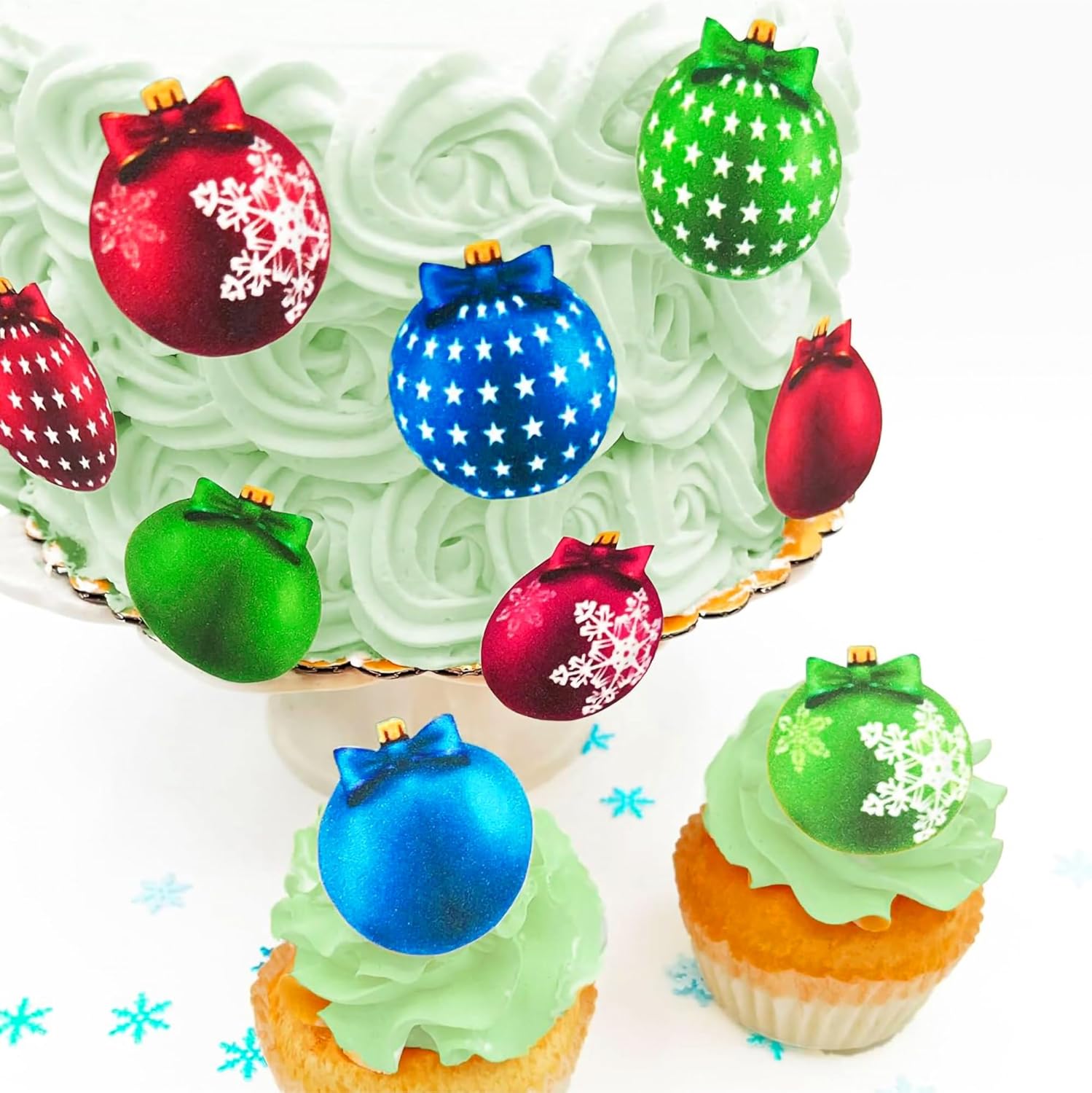Edible Christmas Ornament Cake Toppers – Small Size – Set of 24