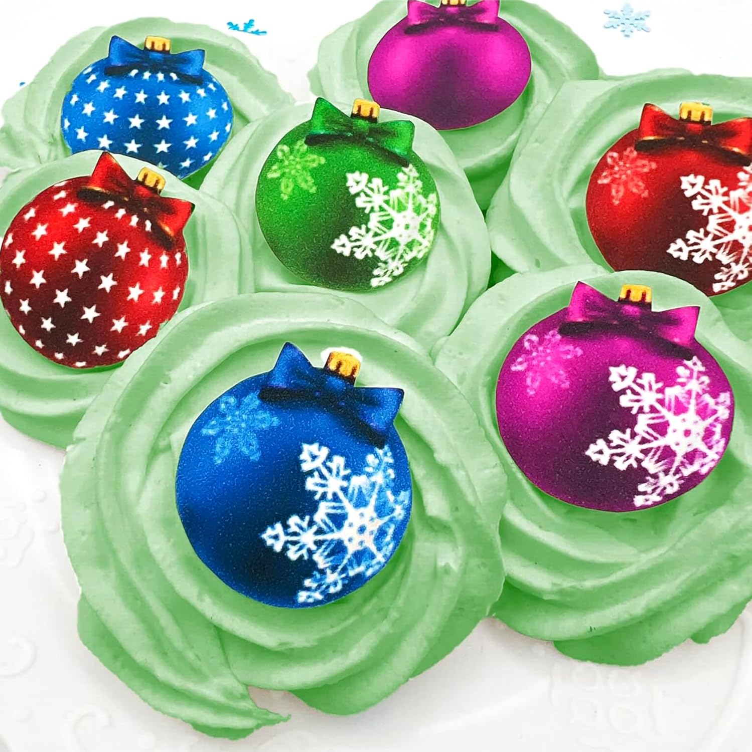 Edible Christmas Ornament Cake Toppers – Small Size – Set of 24