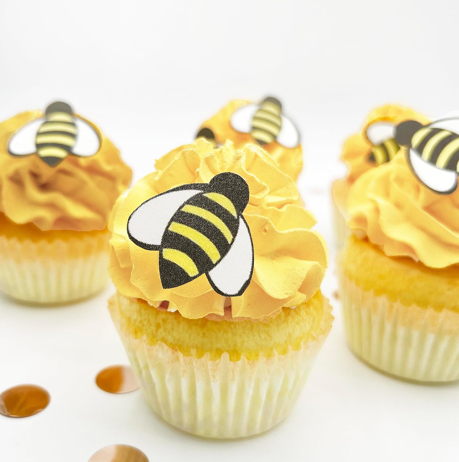 Edible Bumblebee Cake Toppers – Small Size – Set of 24 Decorations