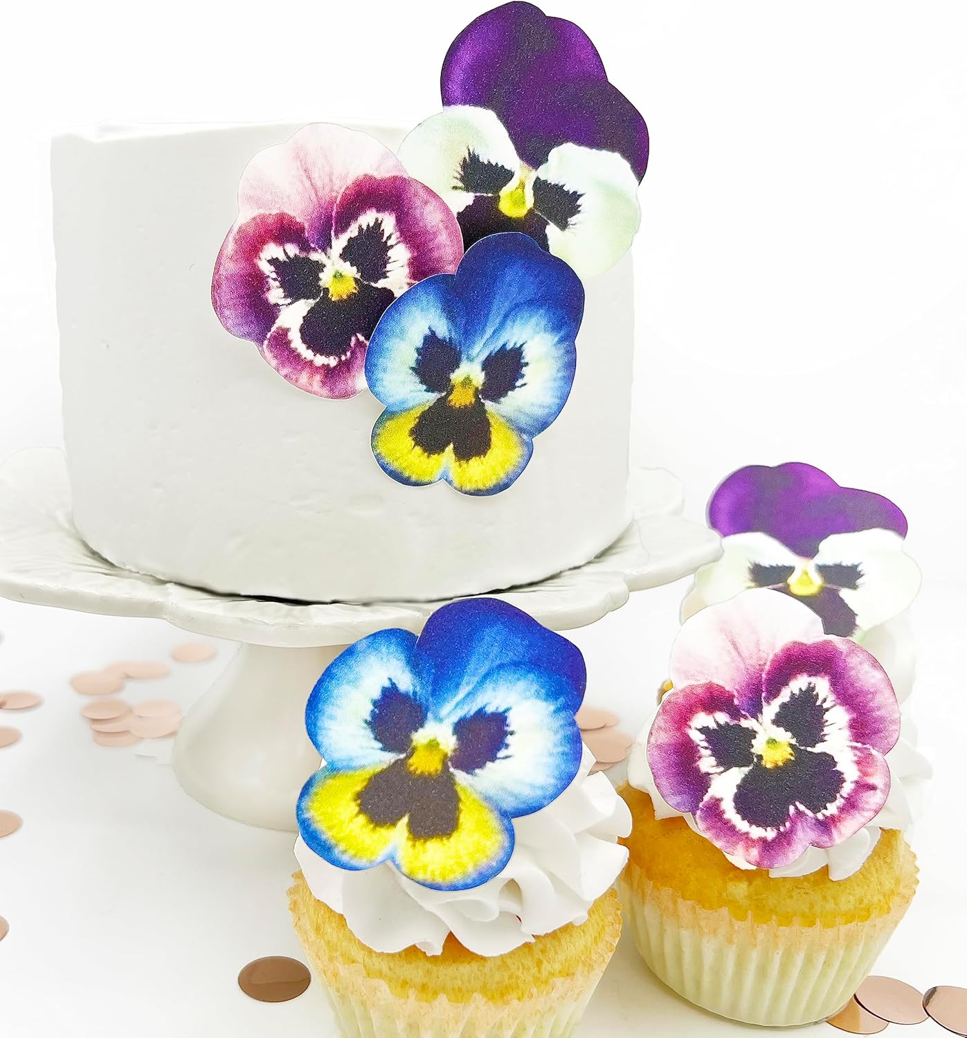 Edible Pansy Flower Cake Toppers – Small Size – Set of 12 Decorations