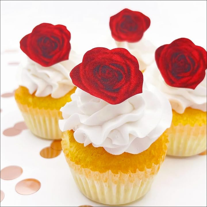 Edible Red Rose Cake Toppers – Wafer Flowers for Cakes & Cupcakes