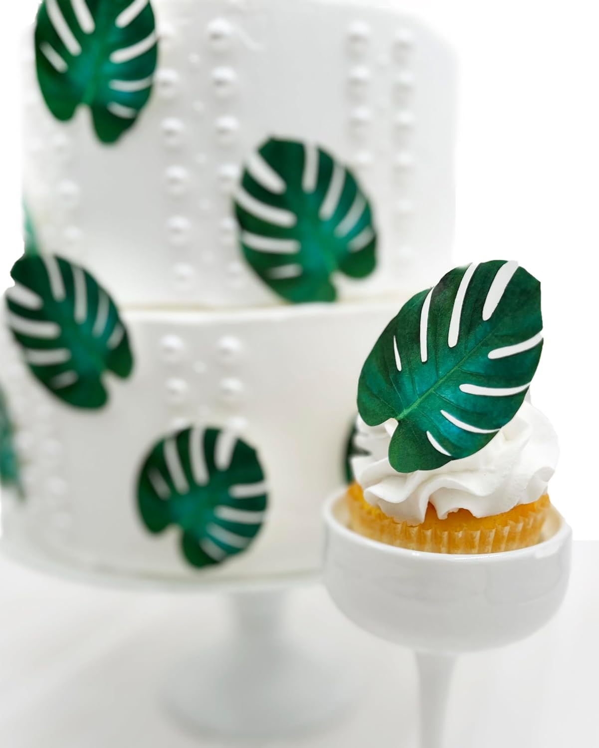 Edible Monstera Leaf Cake Toppers – Small Size, Set of 24 – Wafer Decorations