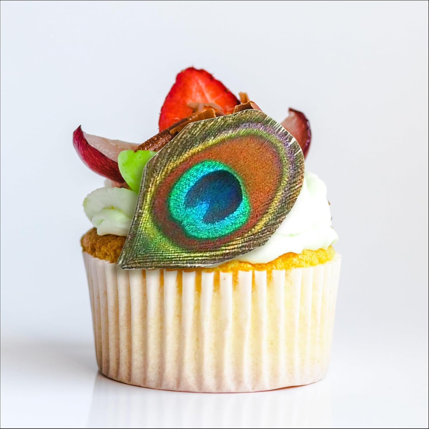 Edible Peacock Feather Cake Toppers – Set of 12 – Cupcake and Cake Decorations