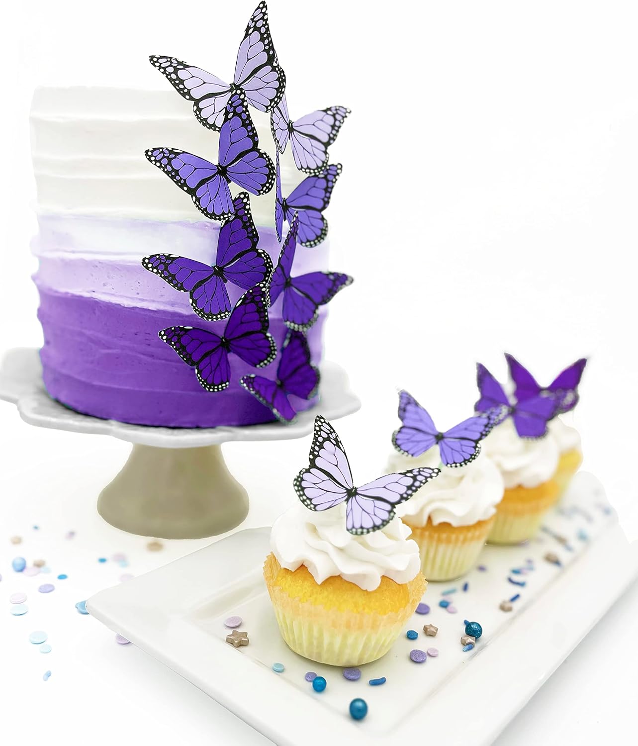 Edible Ombre Monarch Butterfly Cake Toppers – Small Size – Set of 12