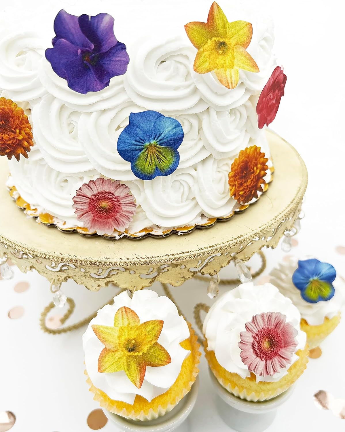 Small Edible Wafer Flowers – Set of 24 – Cake and Cupcake Decorations