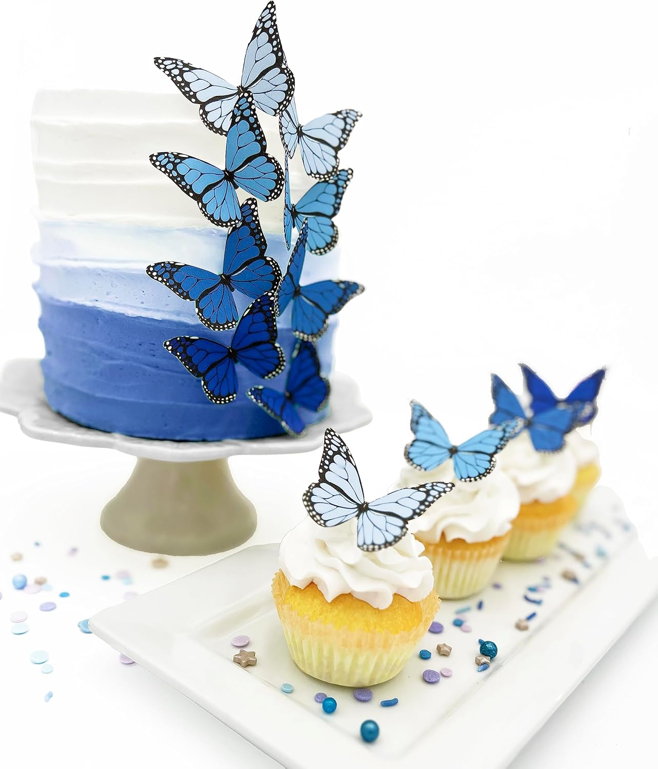 Edible Ombre Monarch Butterfly Cake Toppers – Small Size – Set of 12