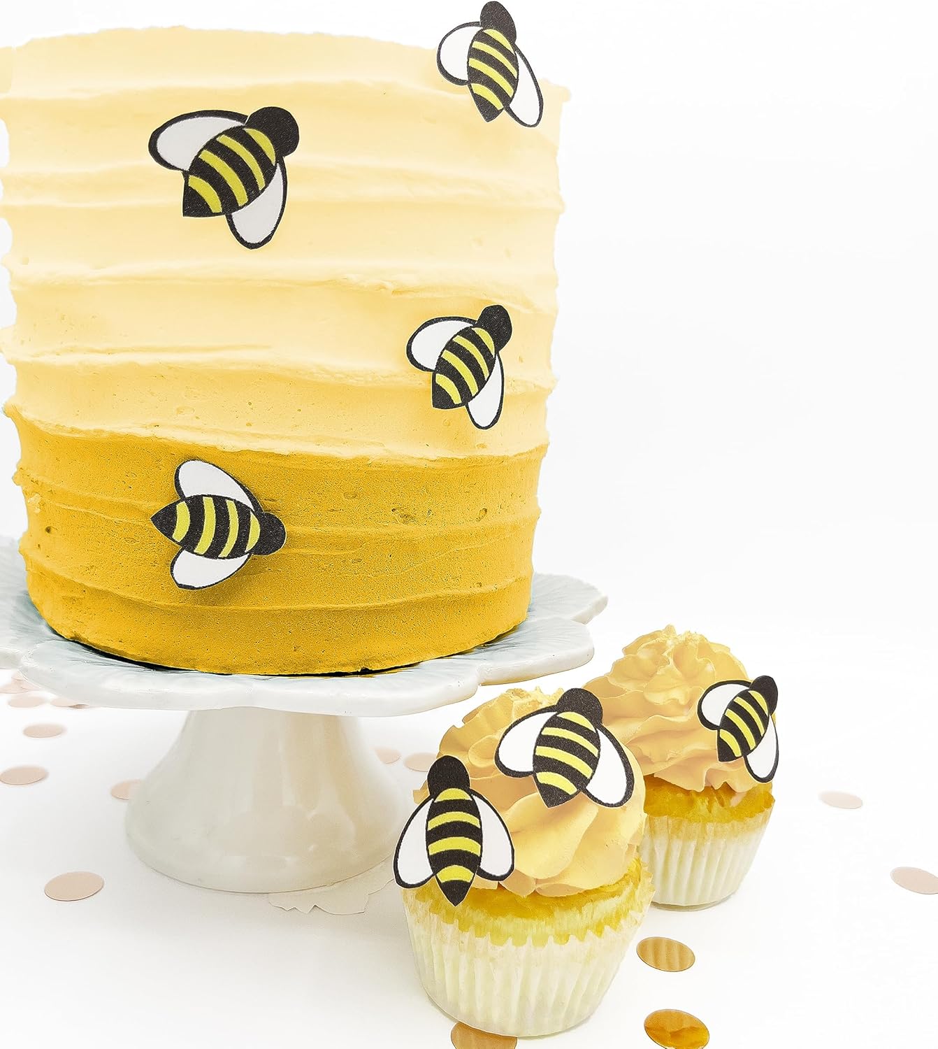 Edible Bumblebee Cake Toppers – Small Size – Set of 24 Decorations