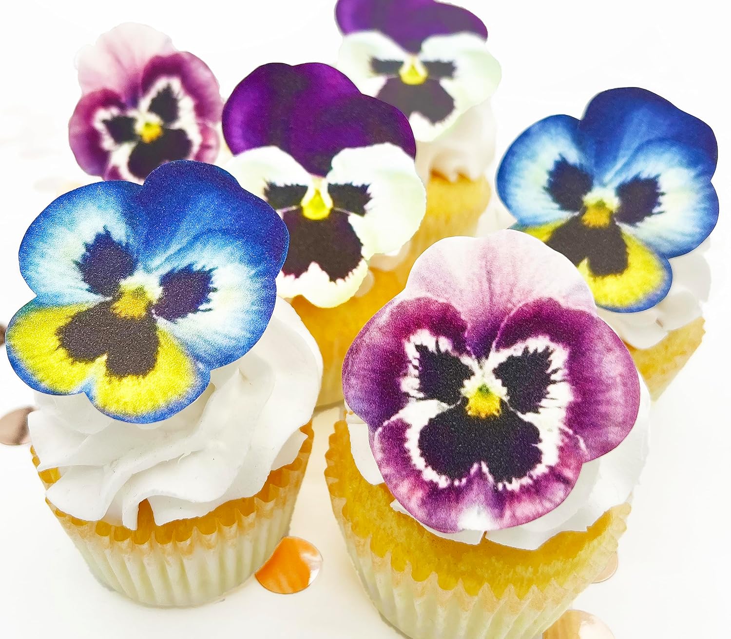 Edible Pansy Flower Cake Toppers – Small Size – Set of 12 Decorations