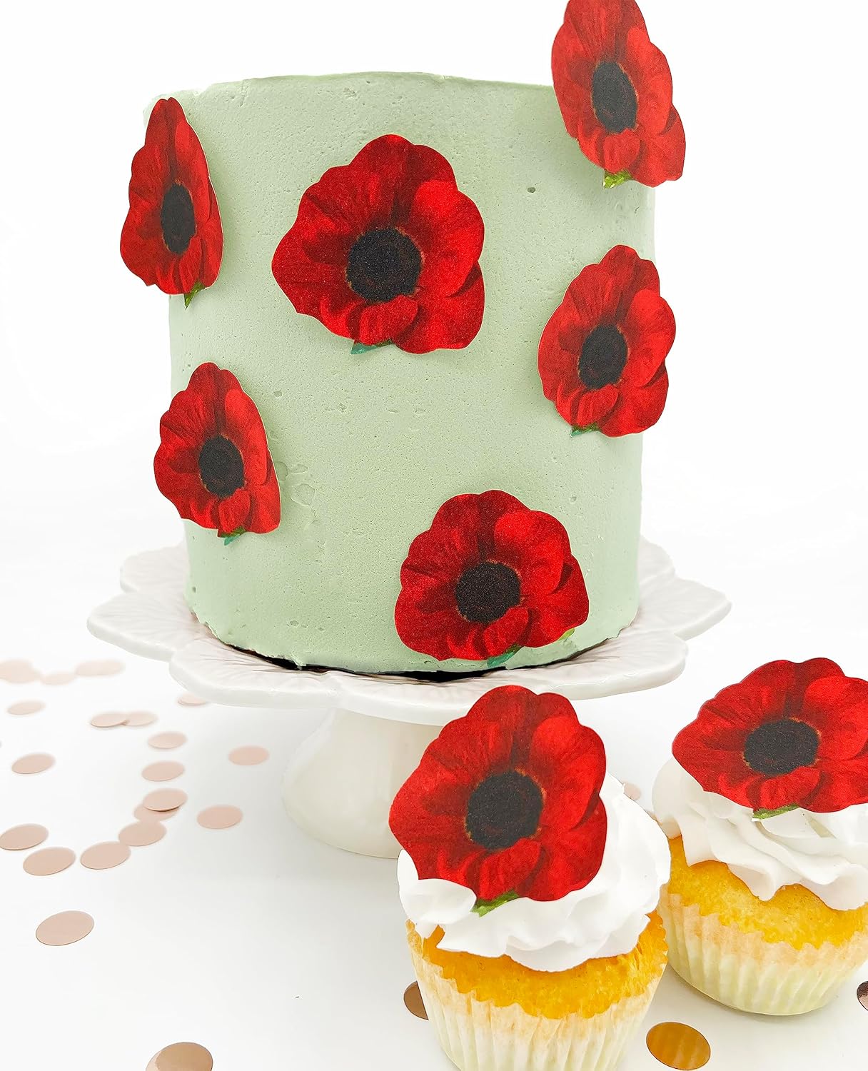Edible Poppy Flower Cake Toppers – Small Size – Set of 20